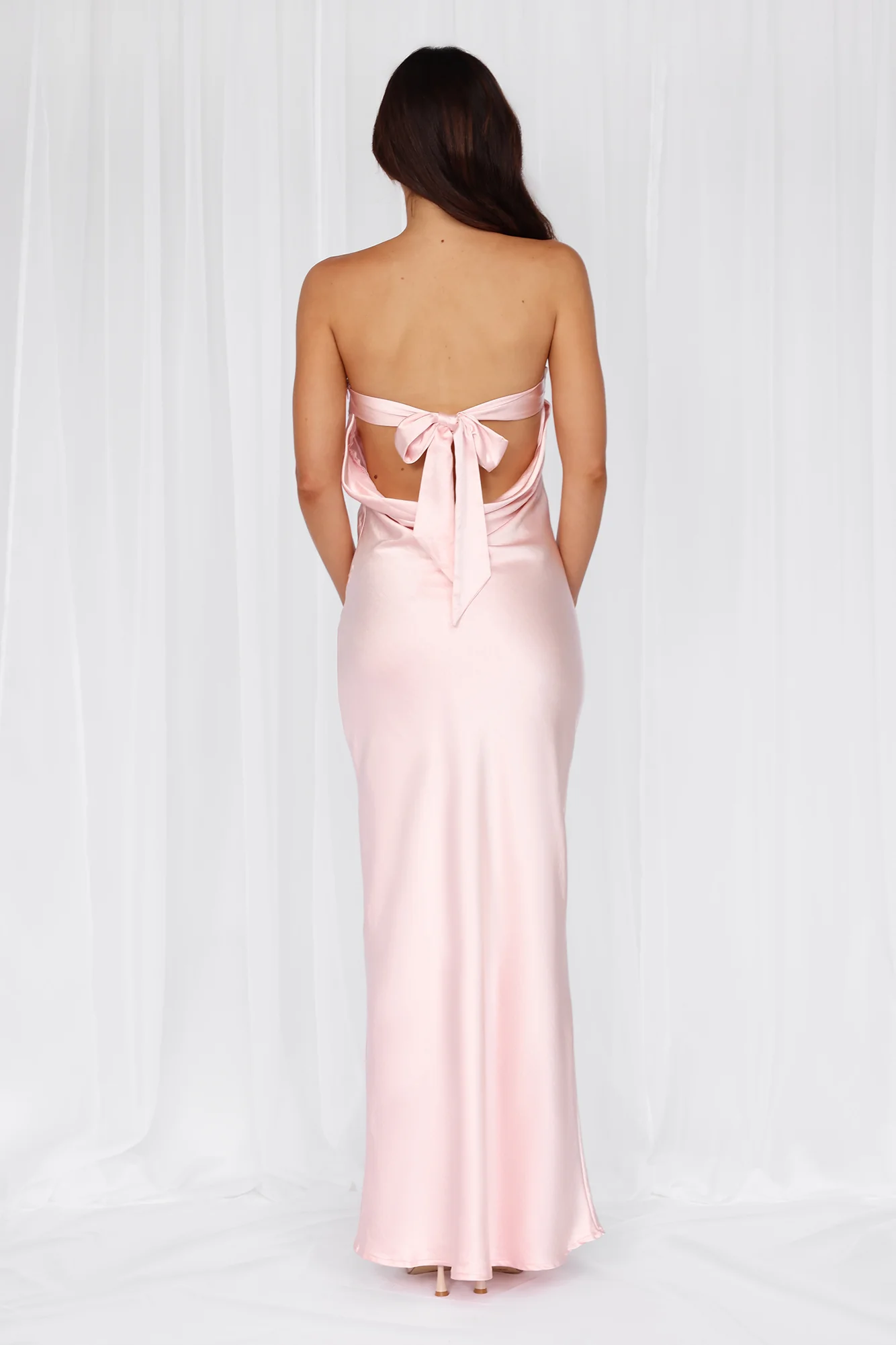 Beacnlady The Felicity Strapless Satin Maxi Dress Pink