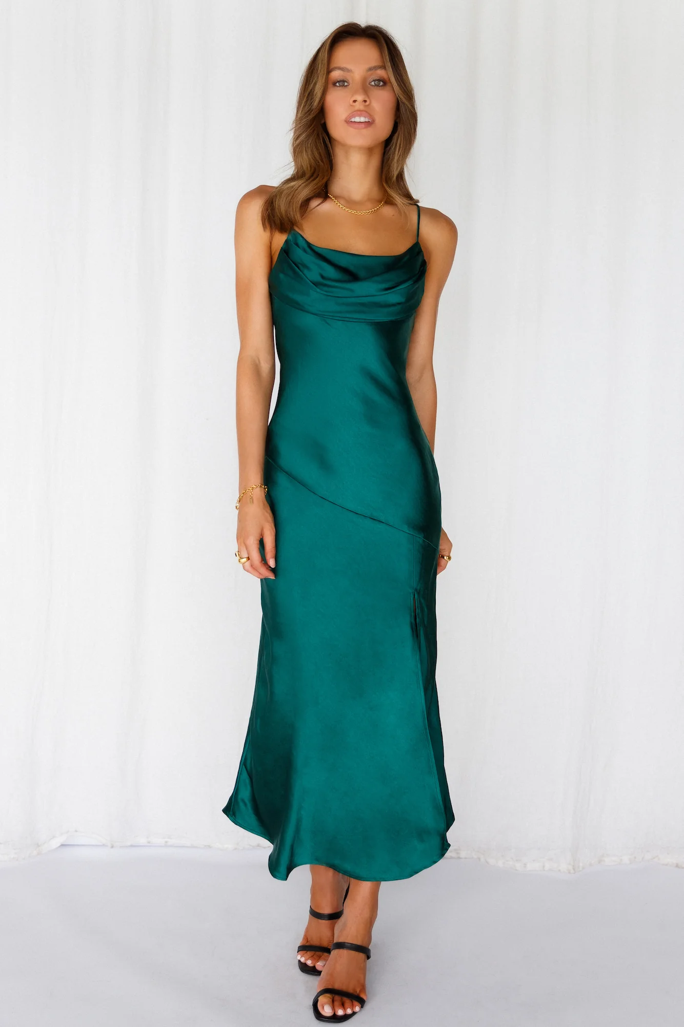 Lychee Martini Satin Midi Dress Forest Green