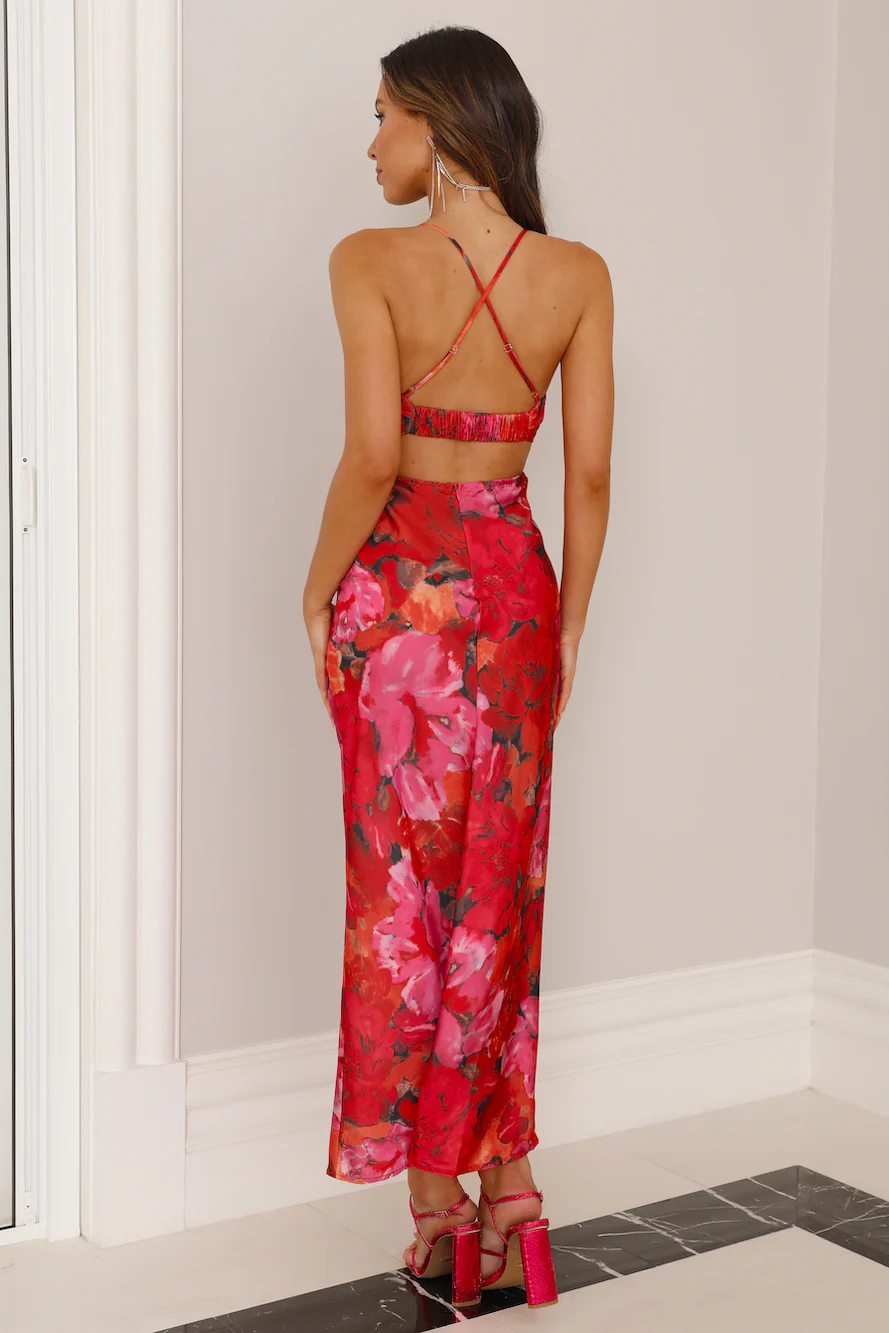 On A Escape Satin Midi Dress Red