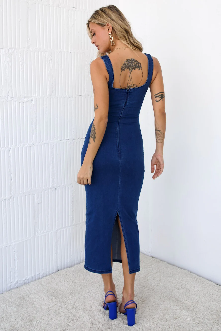 Momentum Maker Midi Dress Dark Denim