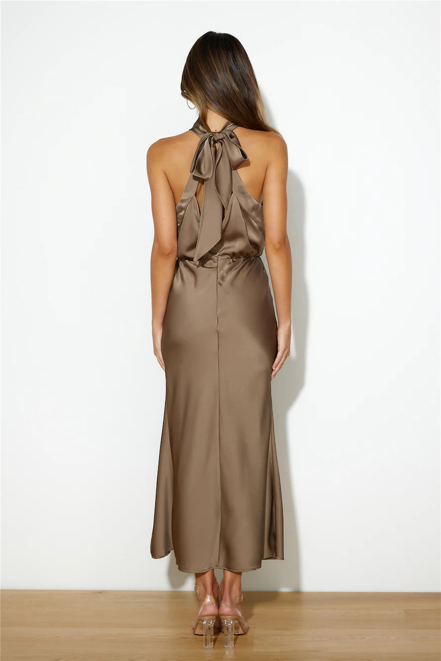 Girl Of The Moment Satin Maxi Dress Brown
