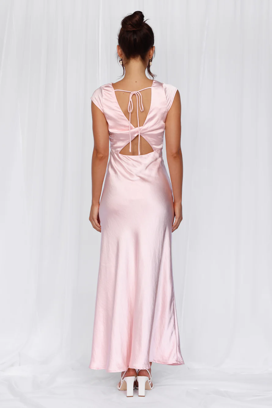 BEACNLADY The Valentina Cap Sleeve Satin Maxi Dress Pink