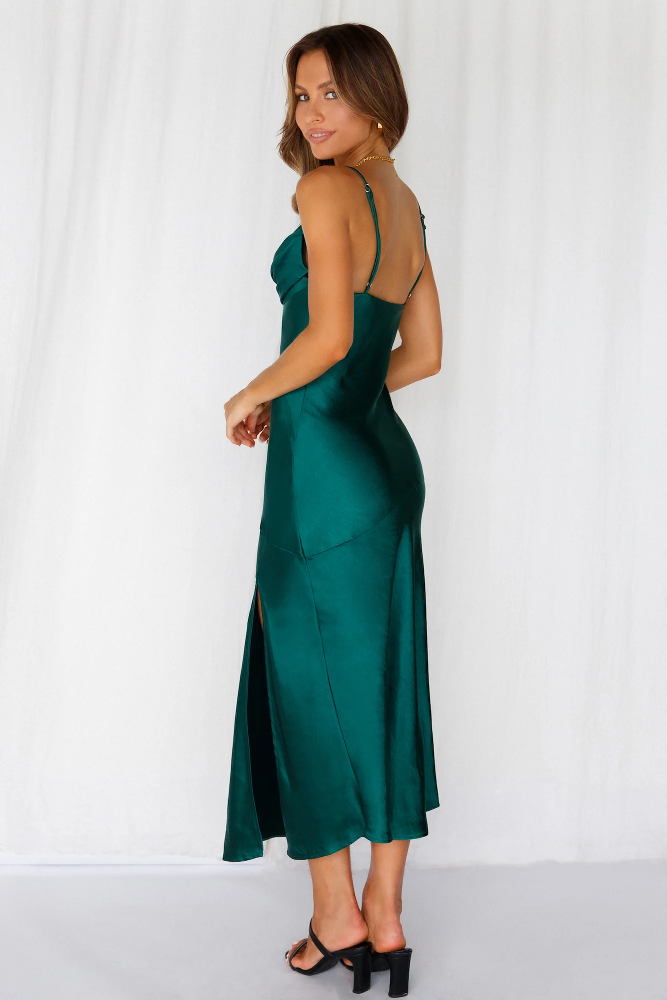 Lychee Martini Satin Midi Dress Forest Green