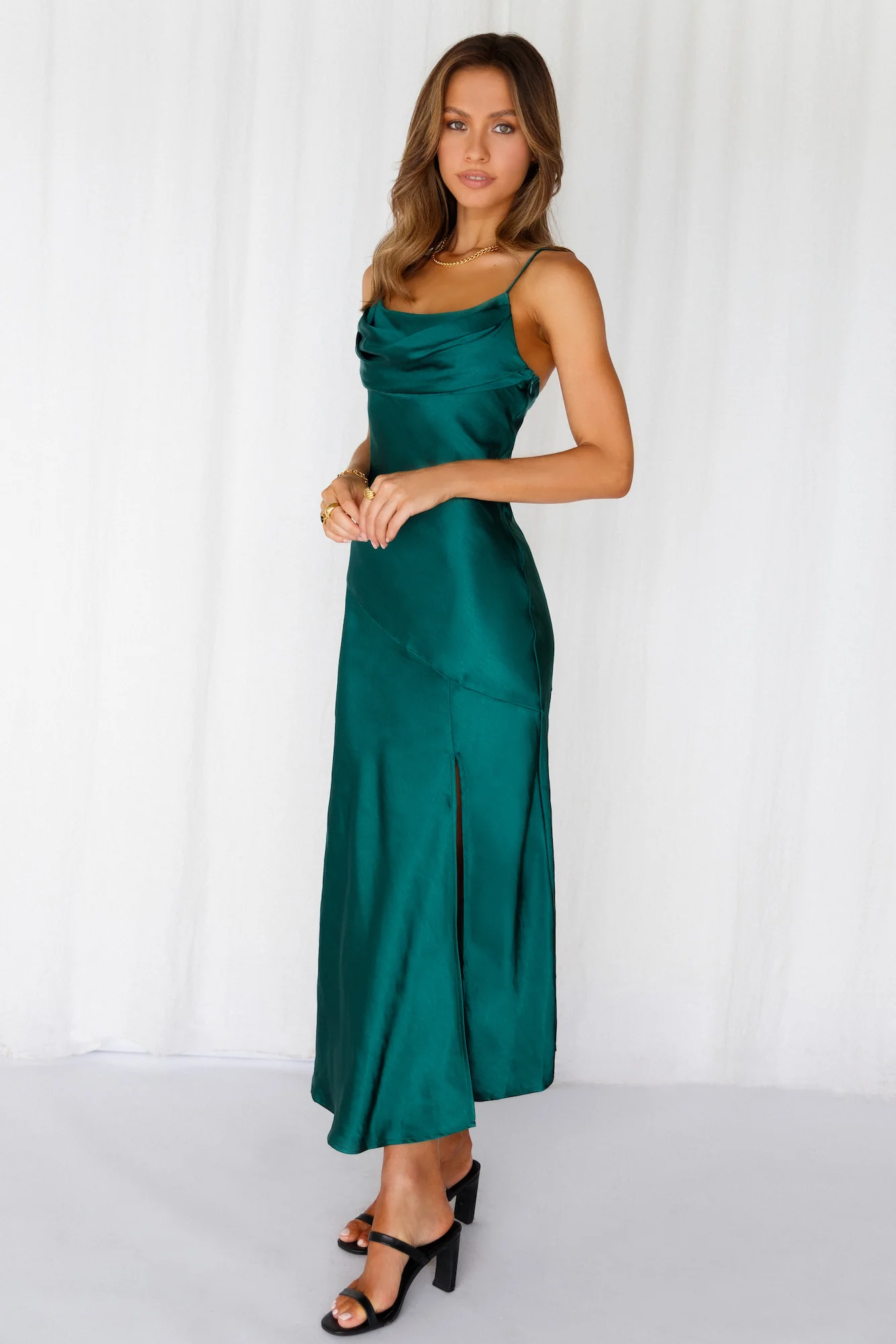 Lychee Martini Satin Midi Dress Forest Green