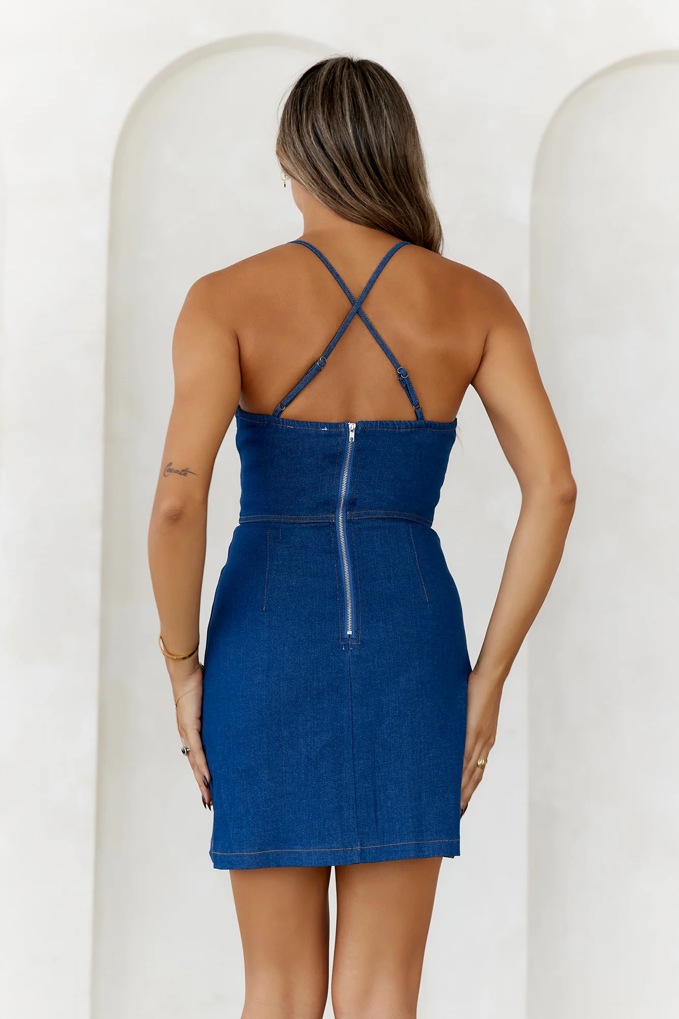 Seasonal Chic Denim Mini Dress Blue Denim