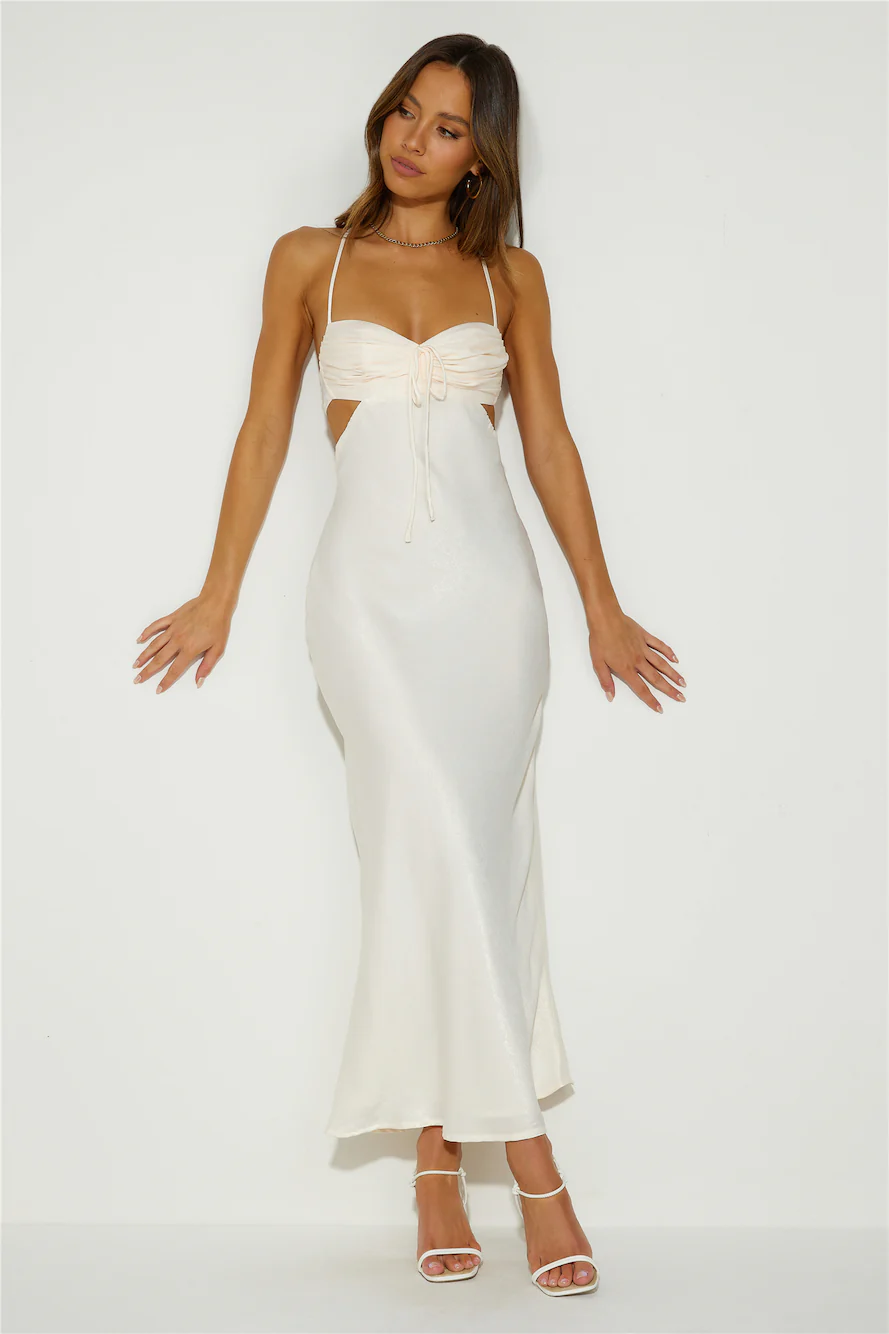 Magic In Her Vibe Satin Maxi Dress Champagne