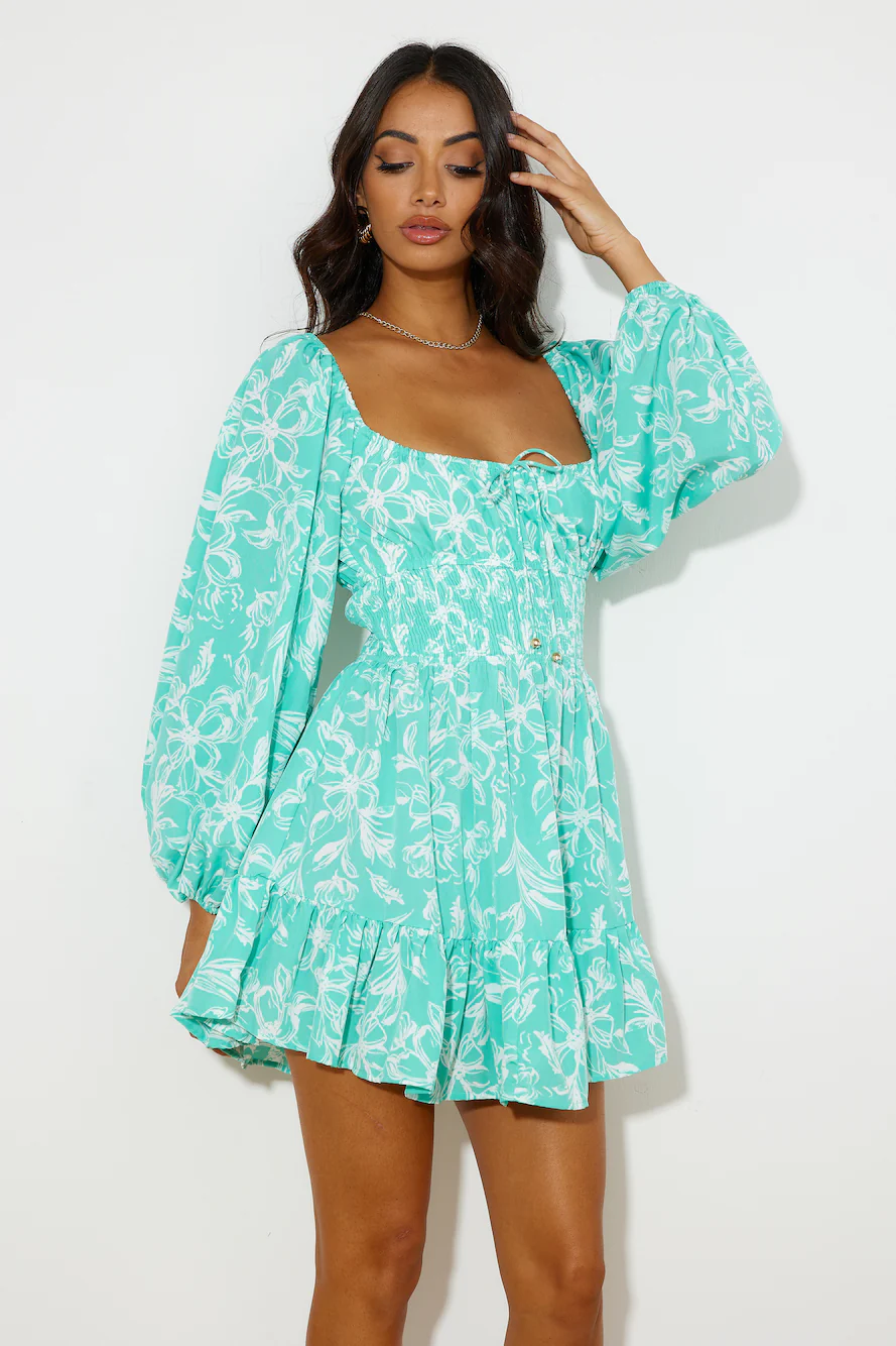 Long Beach Walks Mini Dress Mint
