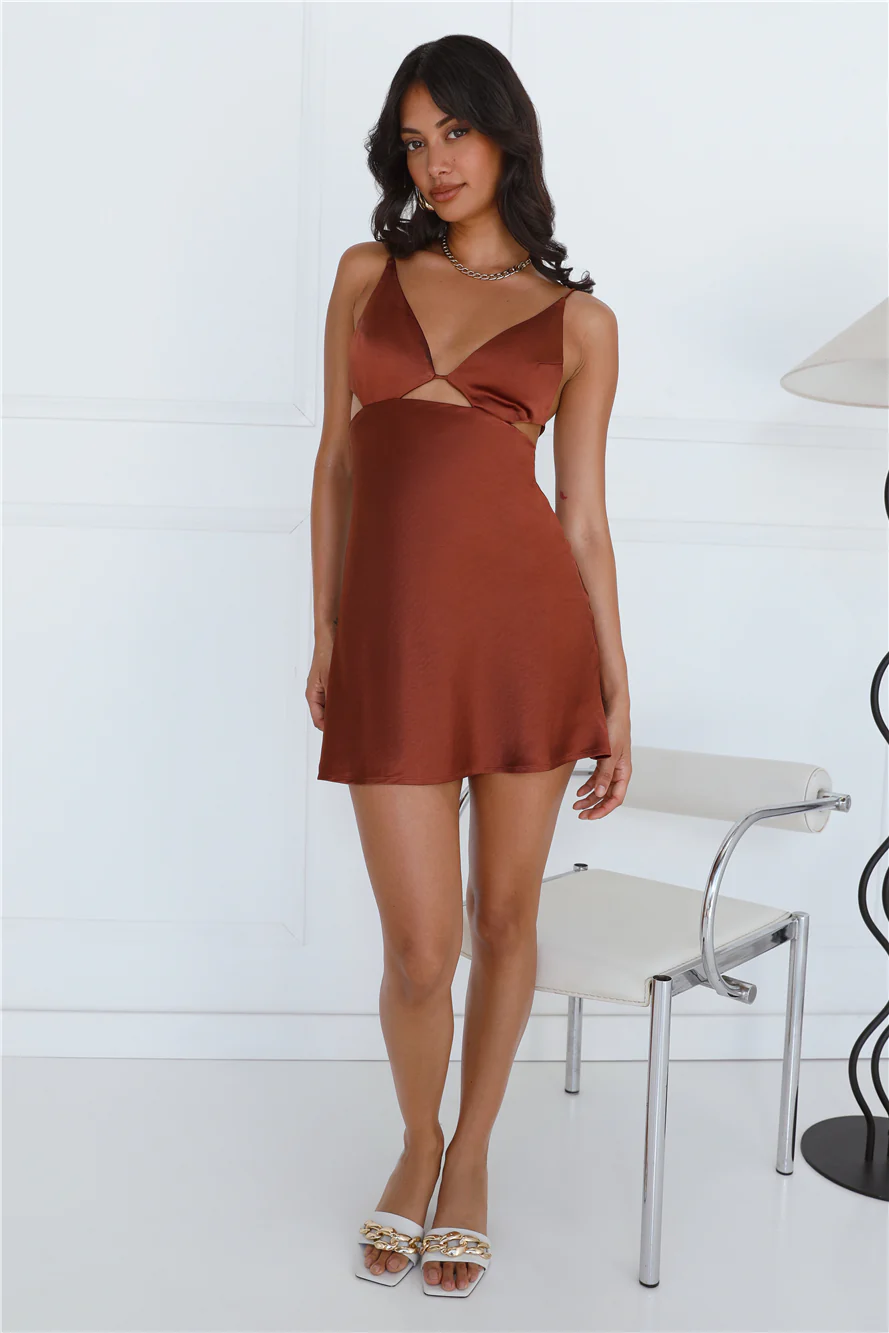 Silky Delight Satin Mini Dress Rust