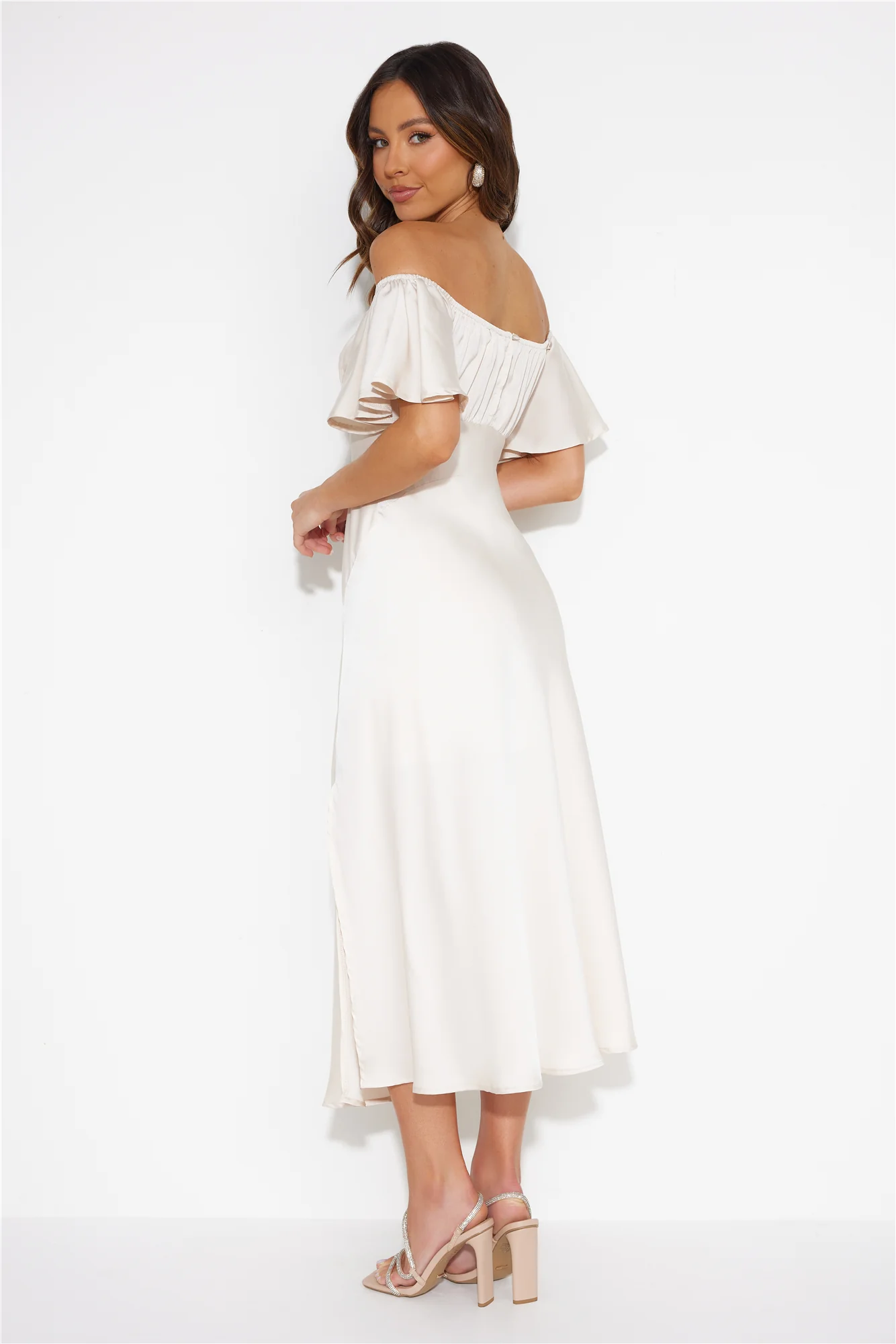 Romance In The Air Satin Midi Dress Ivory
