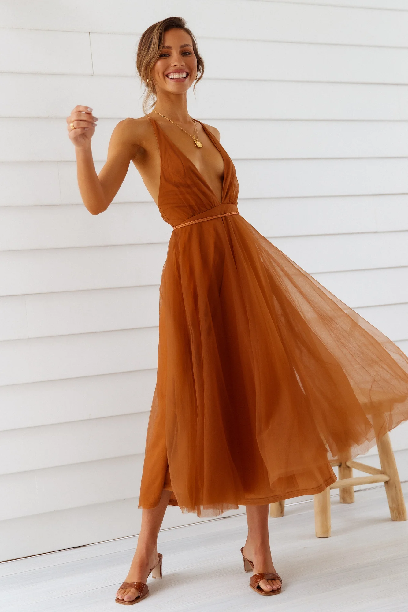 Summer Cinderella Midi Dress Chocolate