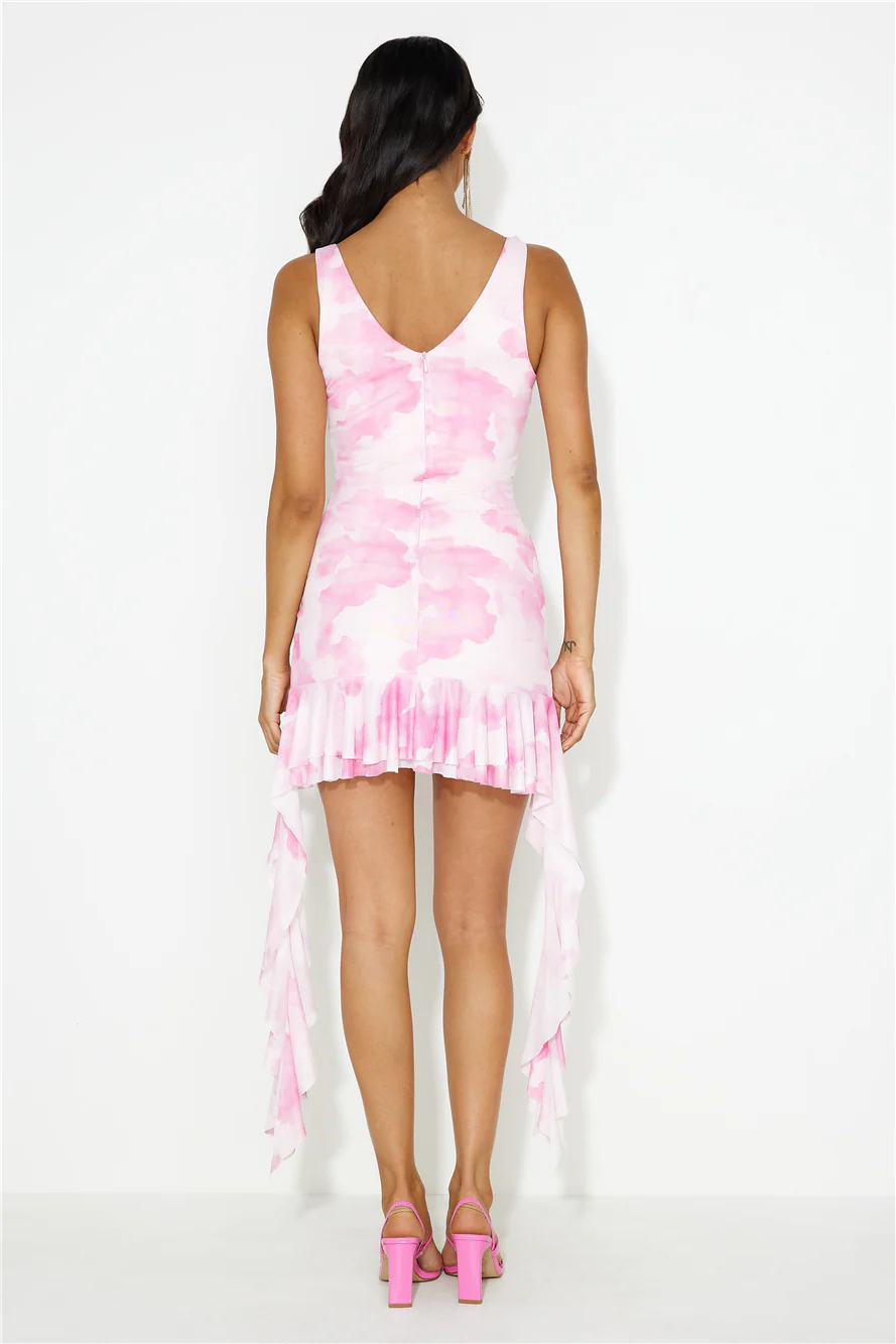 Ocean Sway Frill Mesh Mini Dress Pink