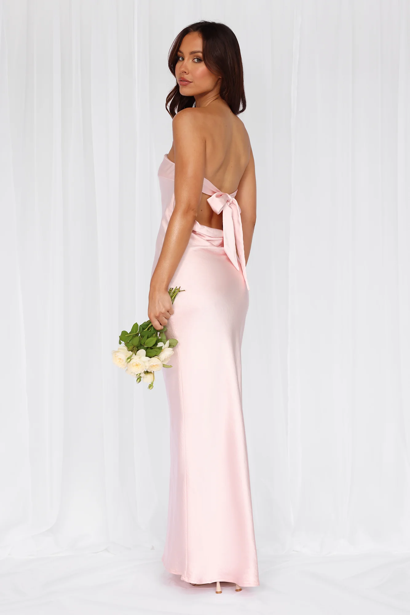 Beacnlady The Felicity Strapless Satin Maxi Dress Pink