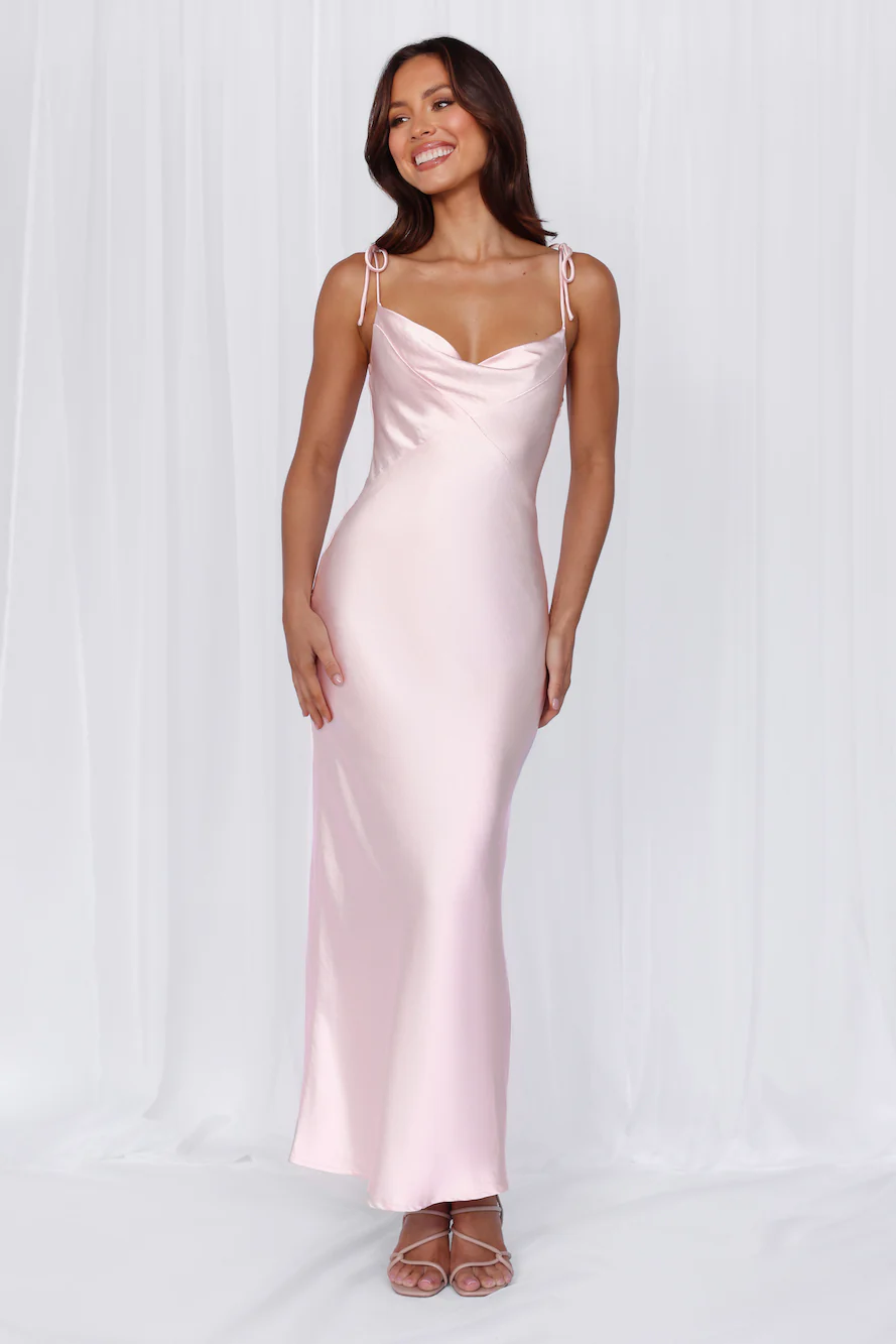 BEACNLADY The Penelope Cowl Satin Maxi Dress Pink