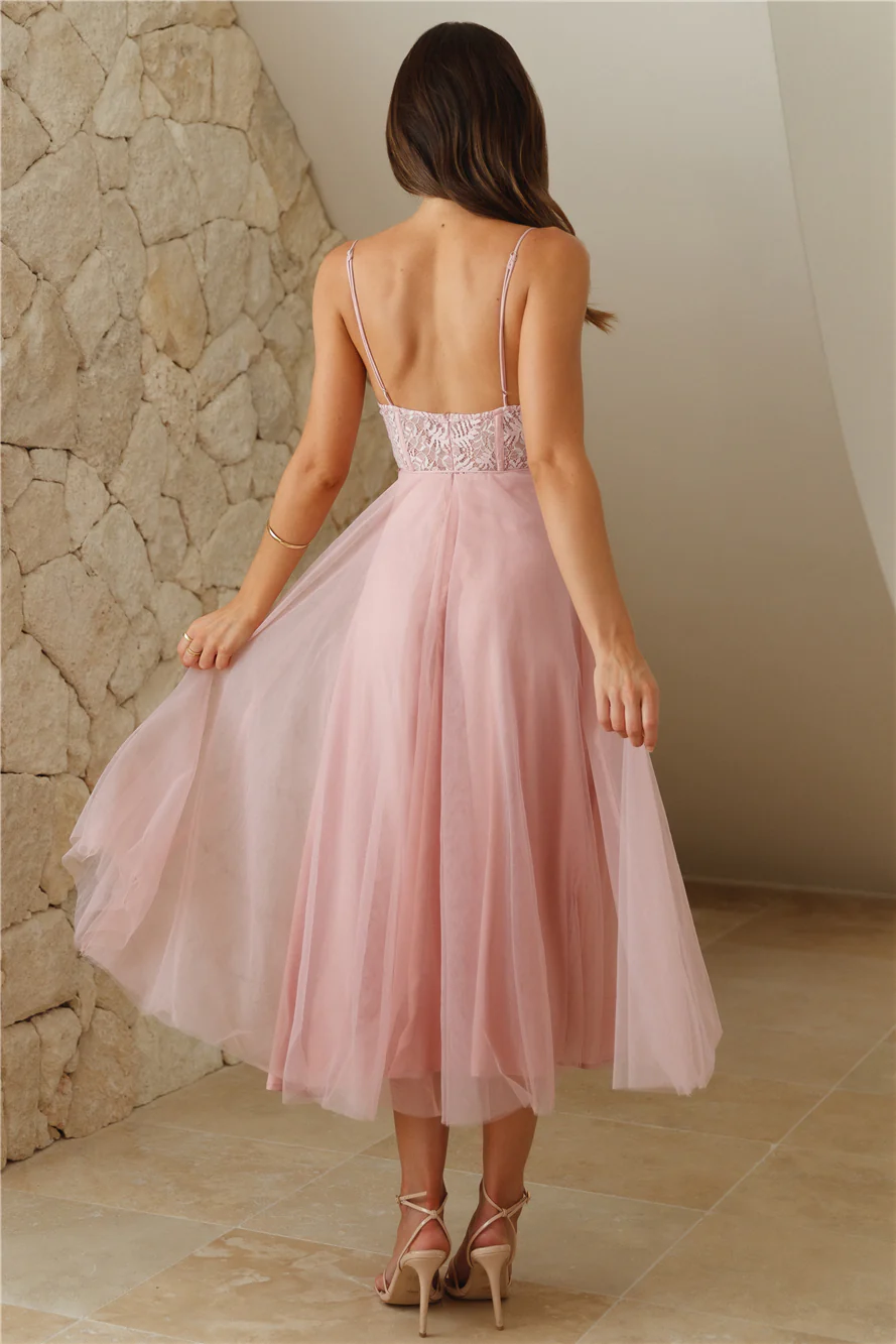 Top Of The Tower Tulle Midi Dress Blush