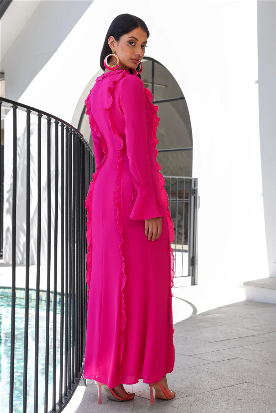 RUNAWAY Oxana Long Sleeve Maxi Dress Pink