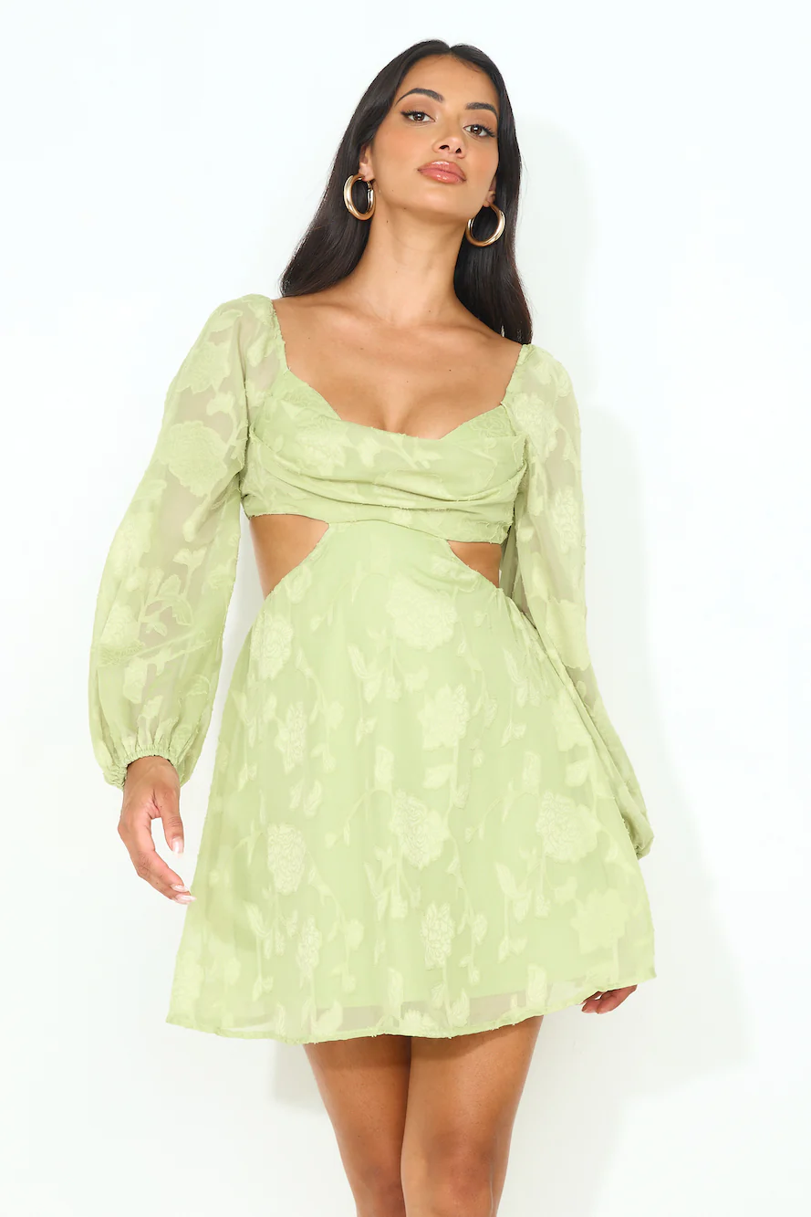 Dainty Long Sleeve Mini Dress Green