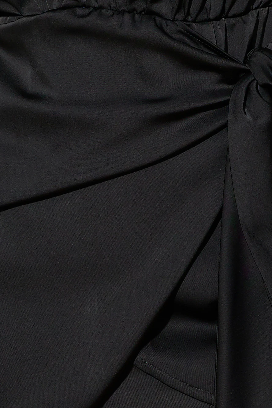 Goddess Style Satin Mini Dress Black