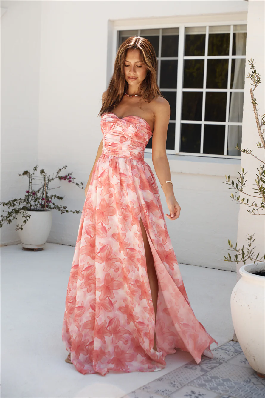 BEACNLADY Dainty Events Strapless Maxi Dress Pink