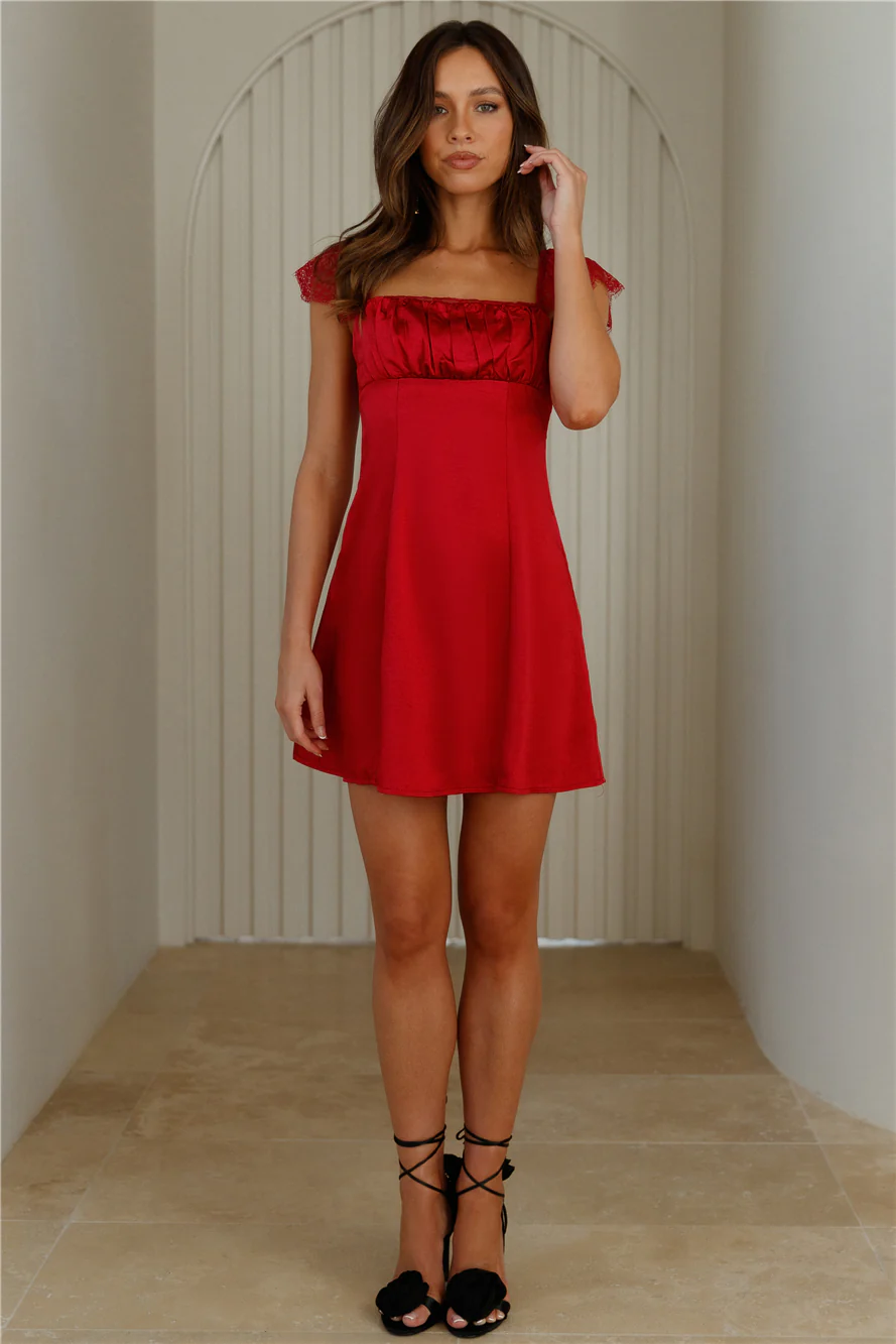 Dainty In The Dark Satin Mini Dress Red