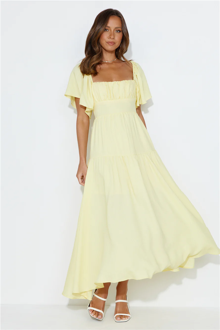 Summertime Heat Puff Sleeve Maxi Dress Yellow