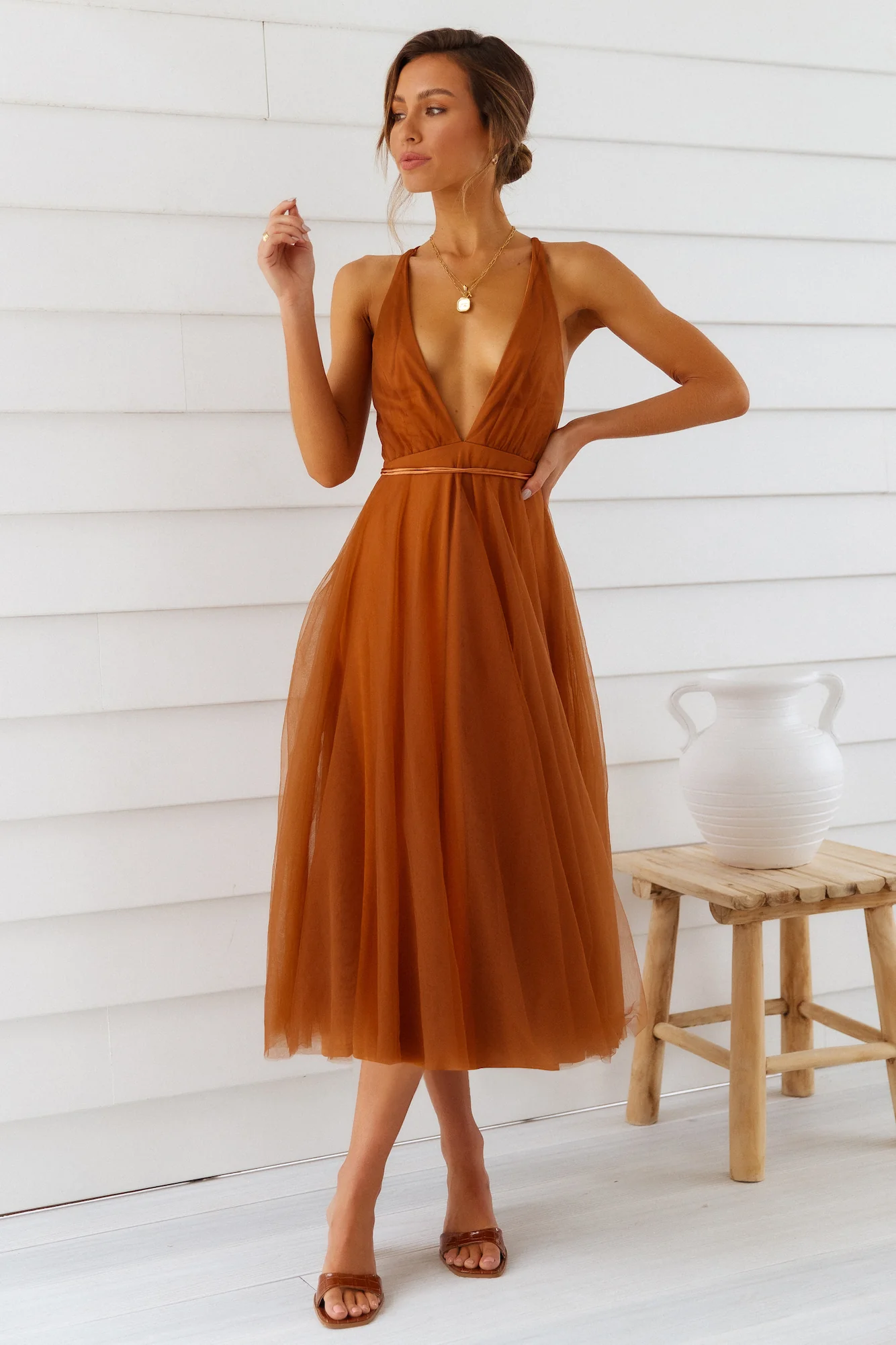 Summer Cinderella Midi Dress Chocolate