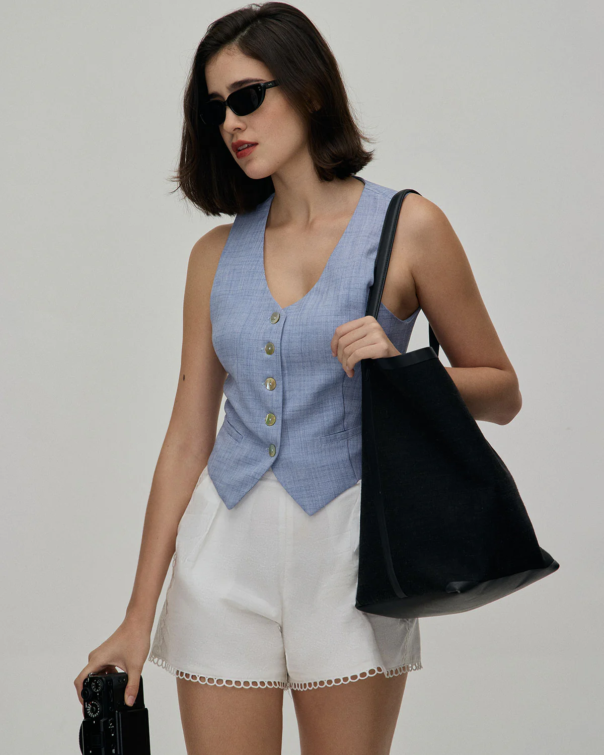 The Blue V-Neck Button Vest