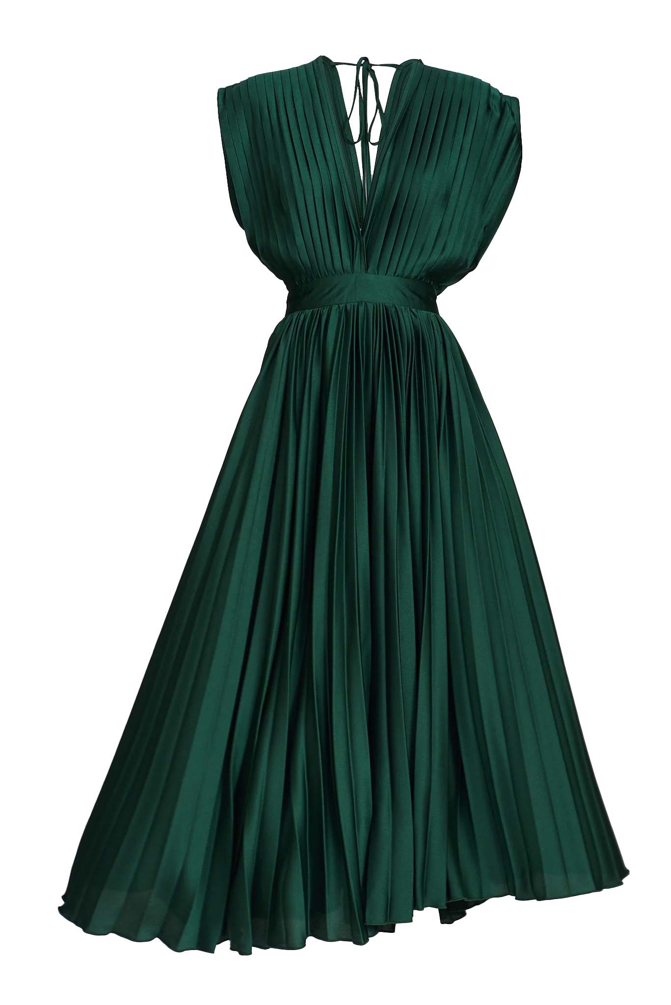 Anetta Midi Dress In Pleated Emerald Satin