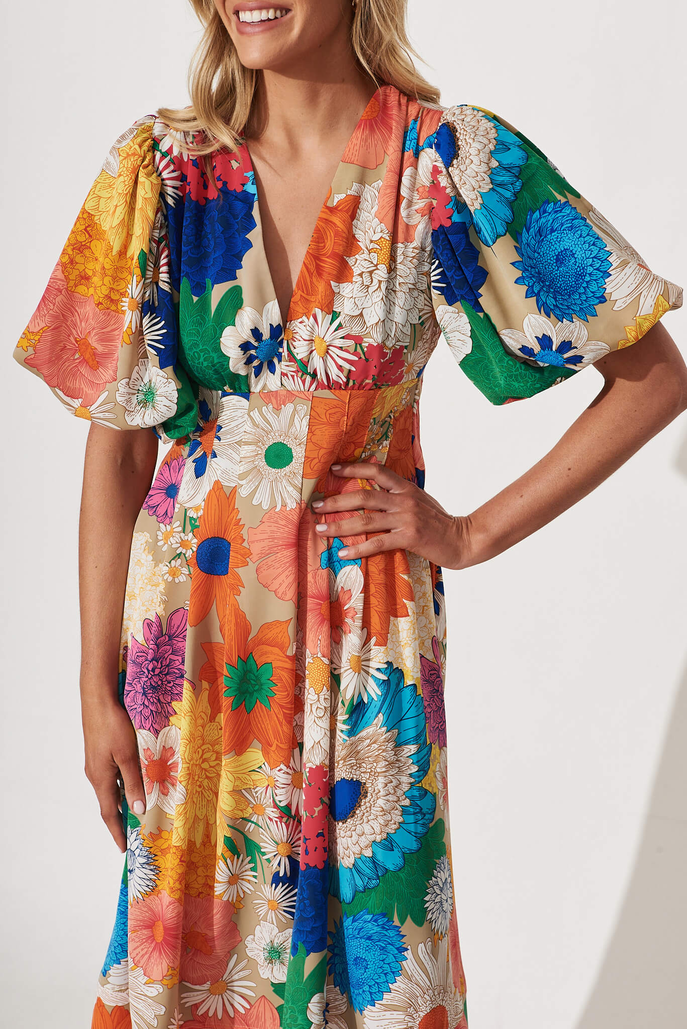 Daydreamer Midi Dress In Bright Multi Floral
