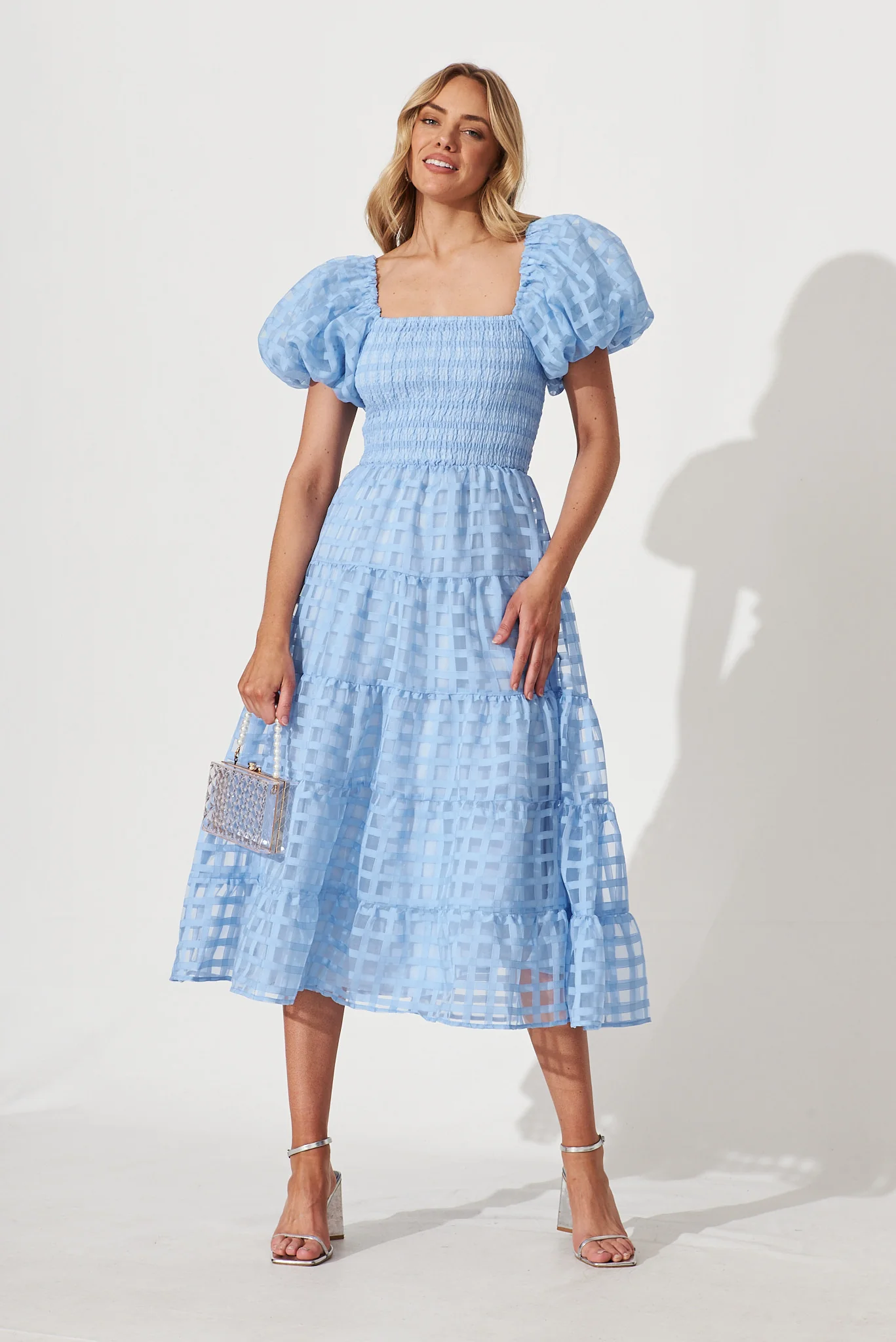 Kaitlyn Midi Dress In Sky Blue Organza