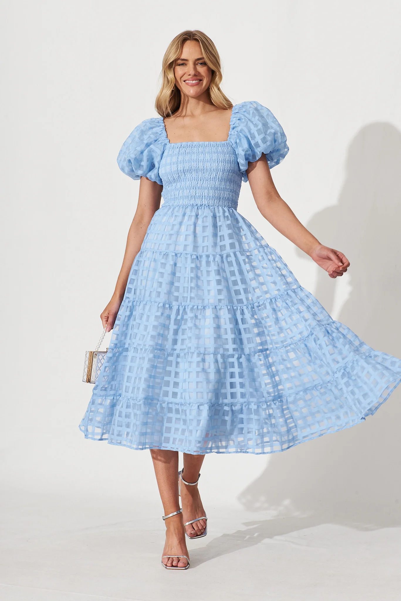 Kaitlyn Midi Dress In Sky Blue Organza