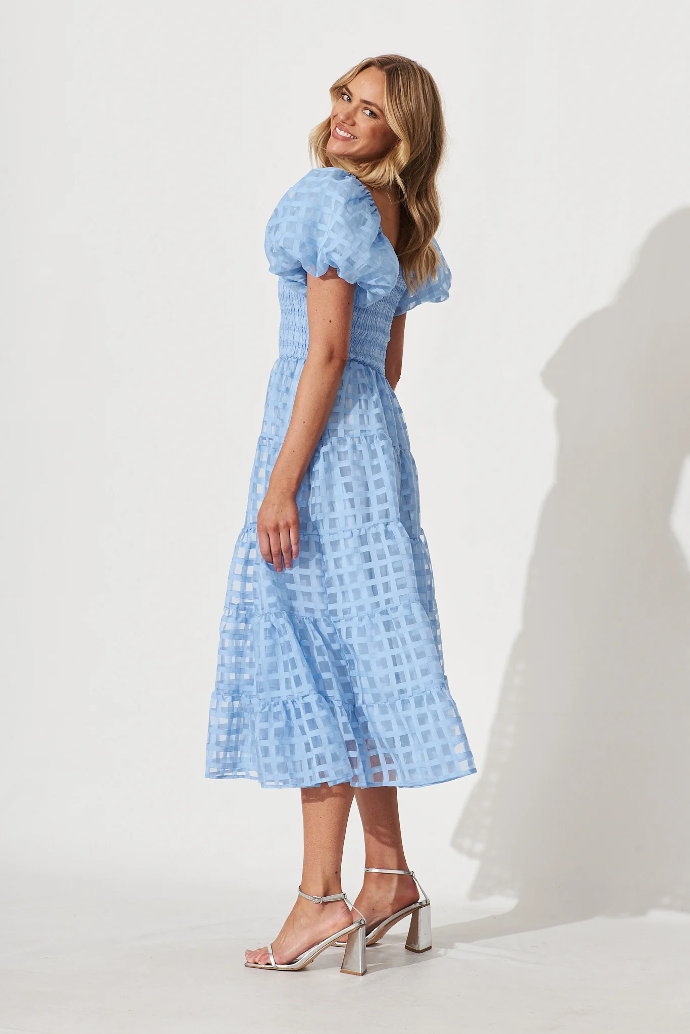 Kaitlyn Midi Dress In Sky Blue Organza