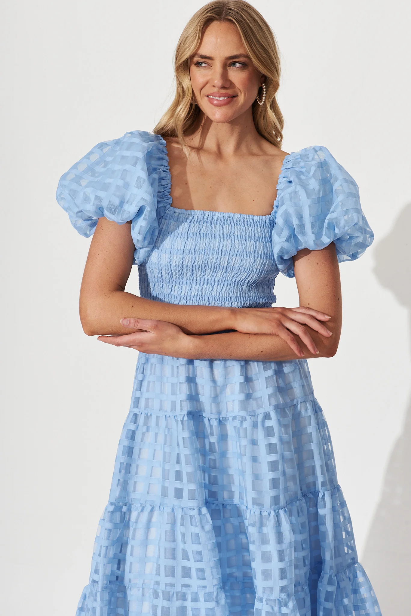 Kaitlyn Midi Dress In Sky Blue Organza