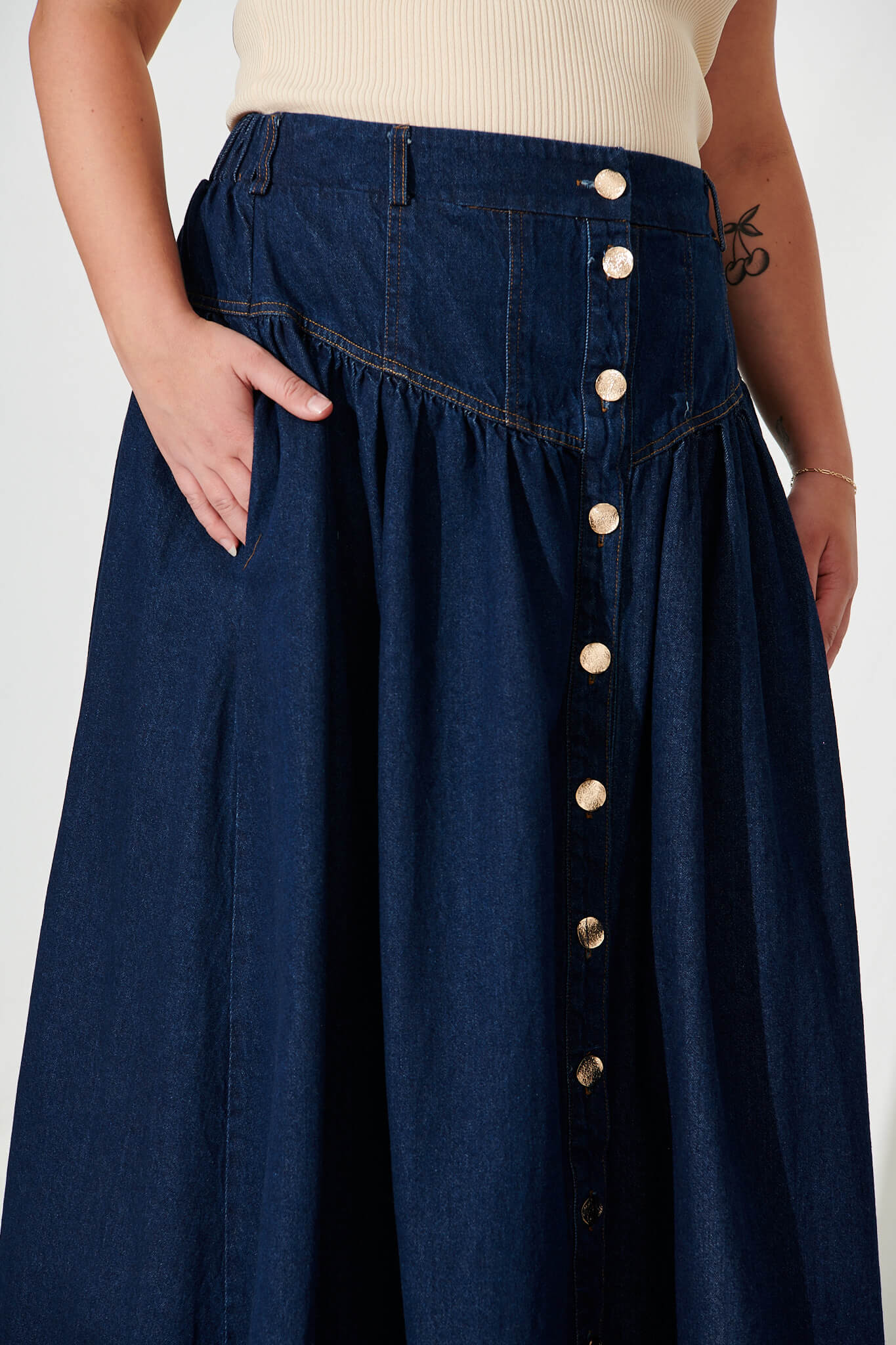 Judith Maxi Denim Skirt In Dark Blue
