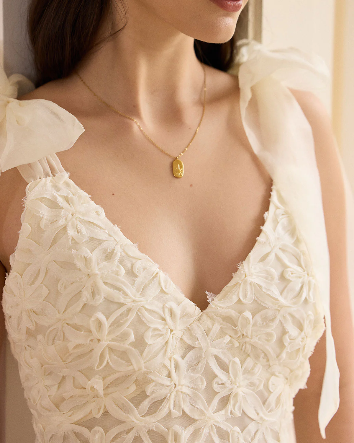 The Beige Floral Mesh Tie Strap Mini Dress