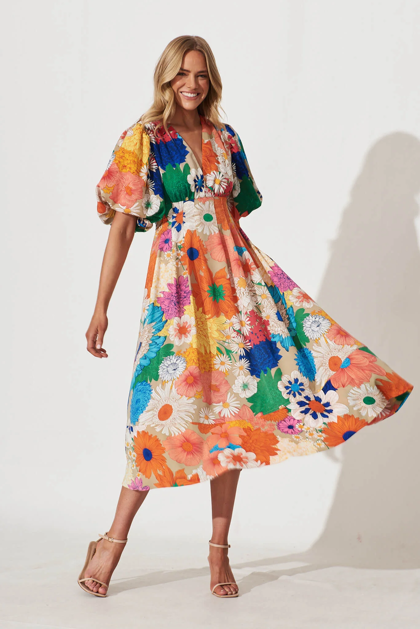 Daydreamer Midi Dress In Bright Multi Floral