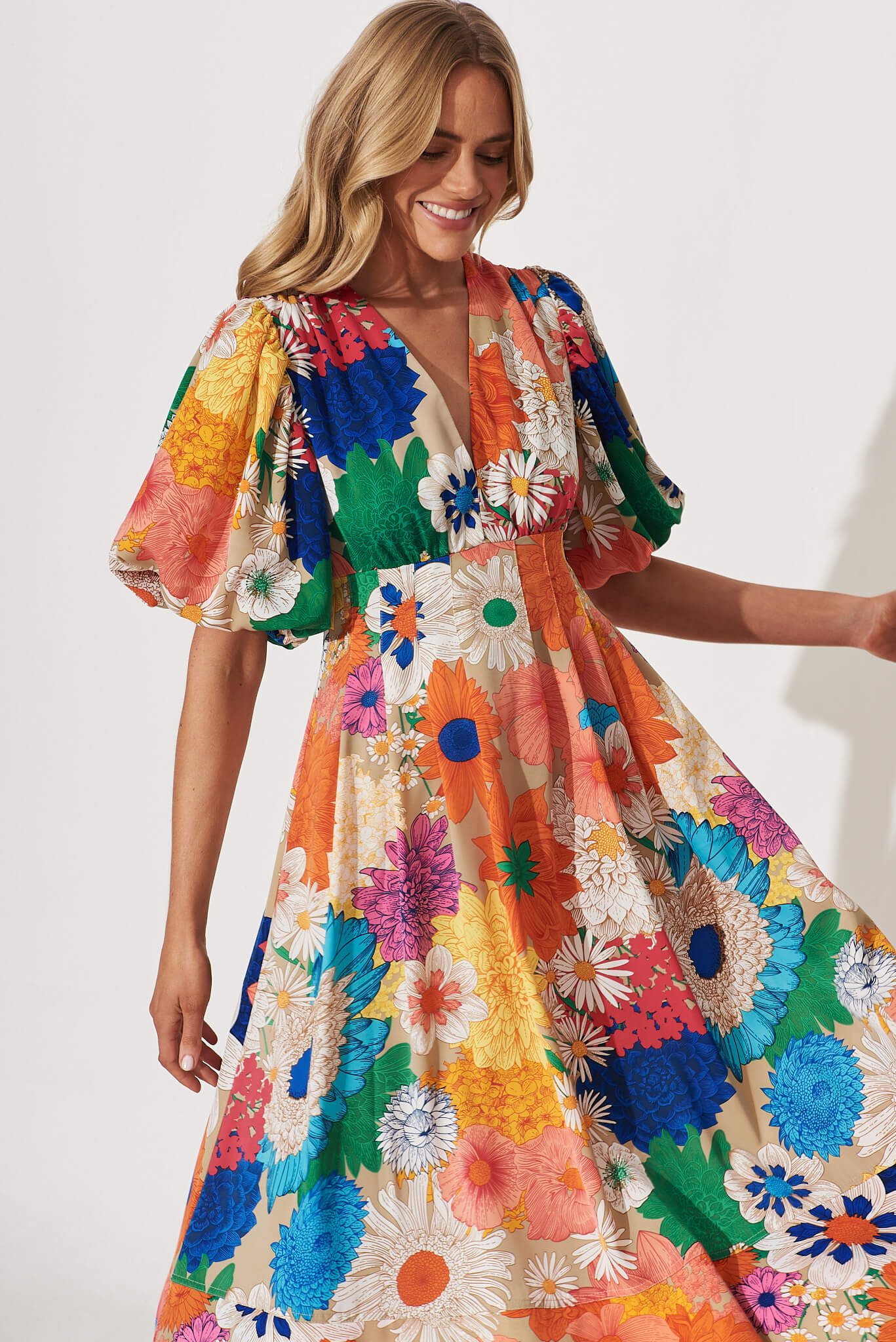 Daydreamer Midi Dress In Bright Multi Floral
