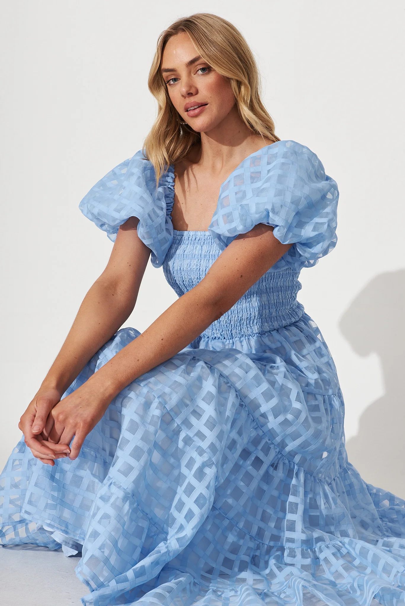 Kaitlyn Midi Dress In Sky Blue Organza