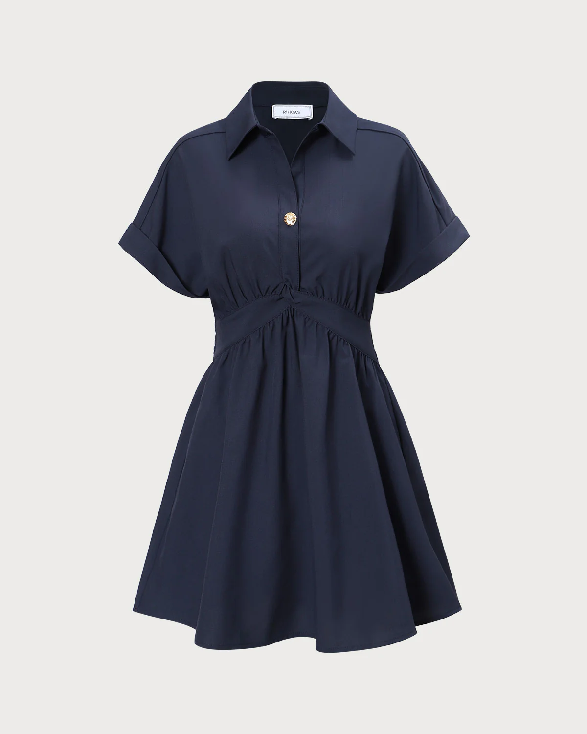 The Navy Ruched Twist Front Shirt Mini Dress