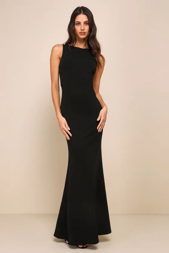 Love In Your Eyes Black Knotted Mermaid Maxi Dress