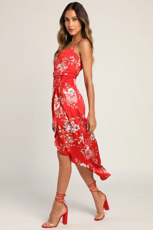 My Favorite Day Navy Blue Floral Print Tulip Skirt Midi Dress