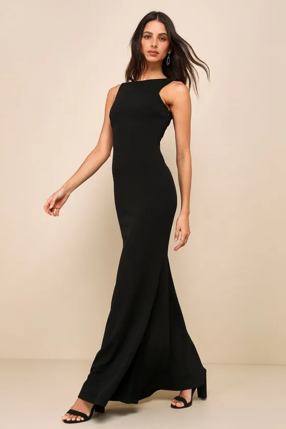Love In Your Eyes Black Knotted Mermaid Maxi Dress