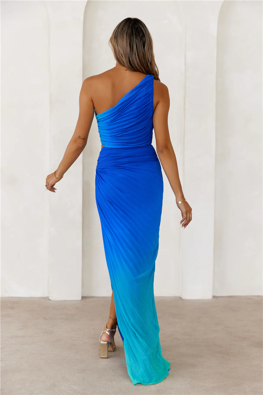 Seabreeze Solace One Shoulder Maxi Dress Blue
