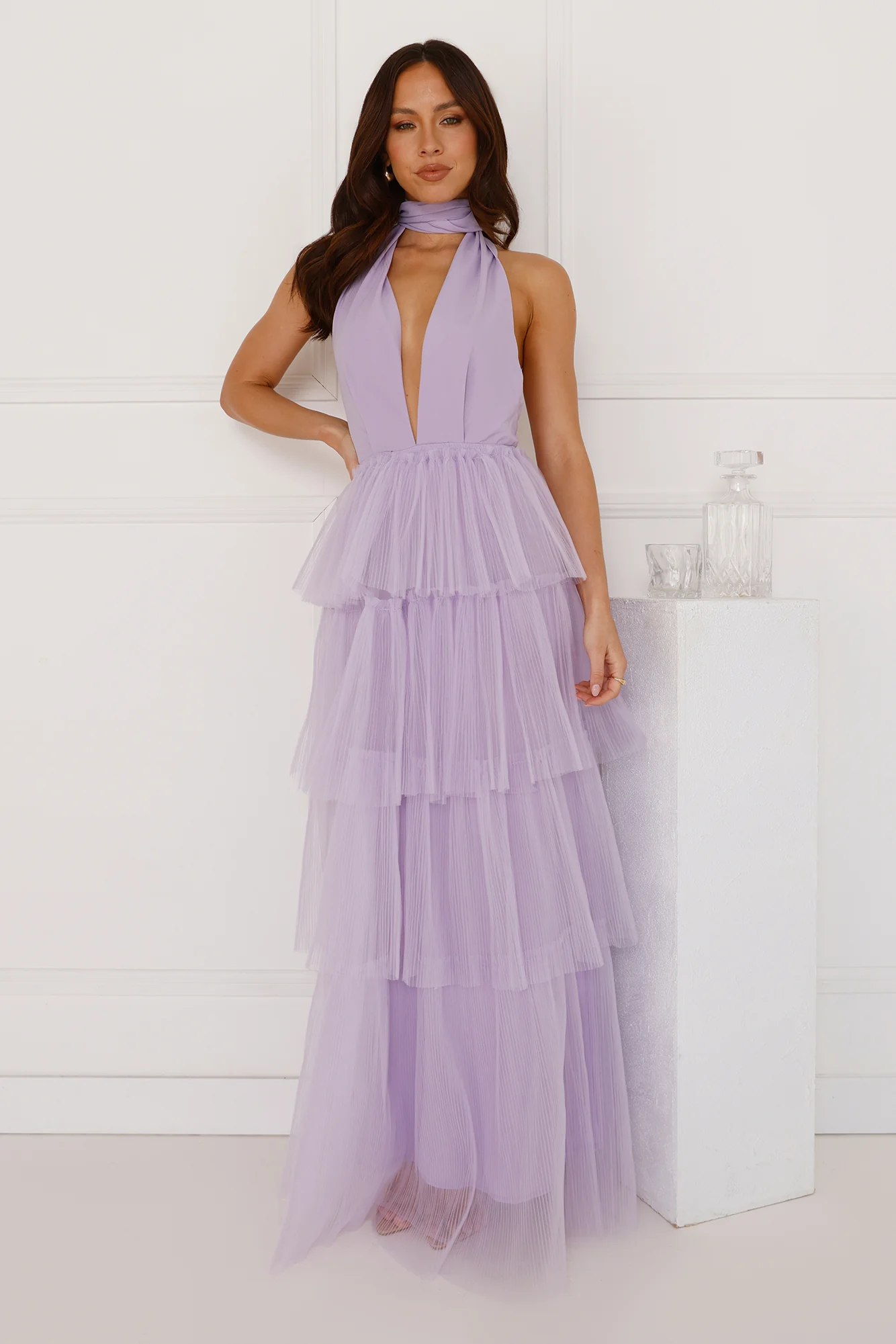 Unreal Beauty Halter Tulle Maxi Dress Lilac