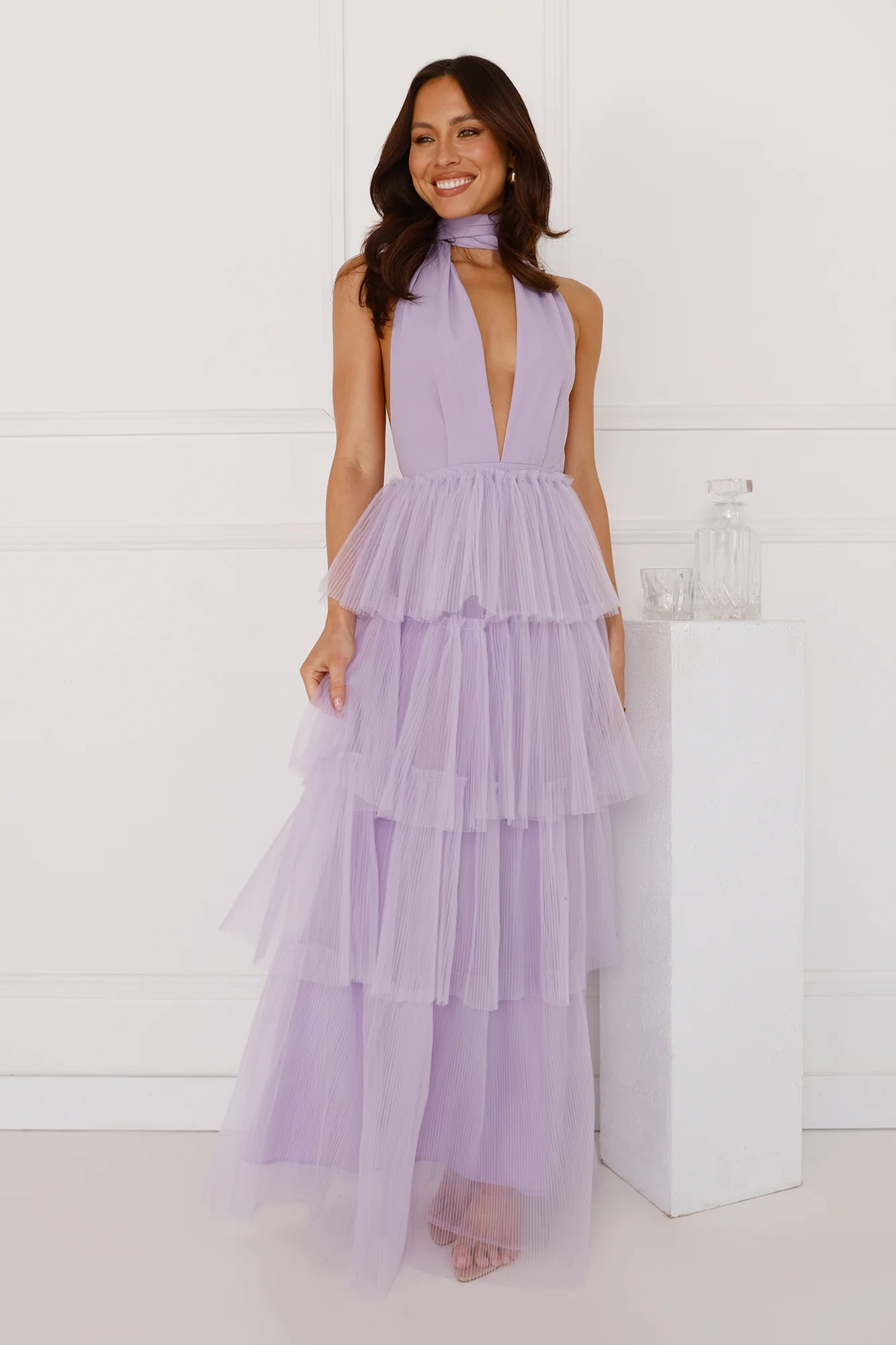 Unreal Beauty Halter Tulle Maxi Dress Lilac