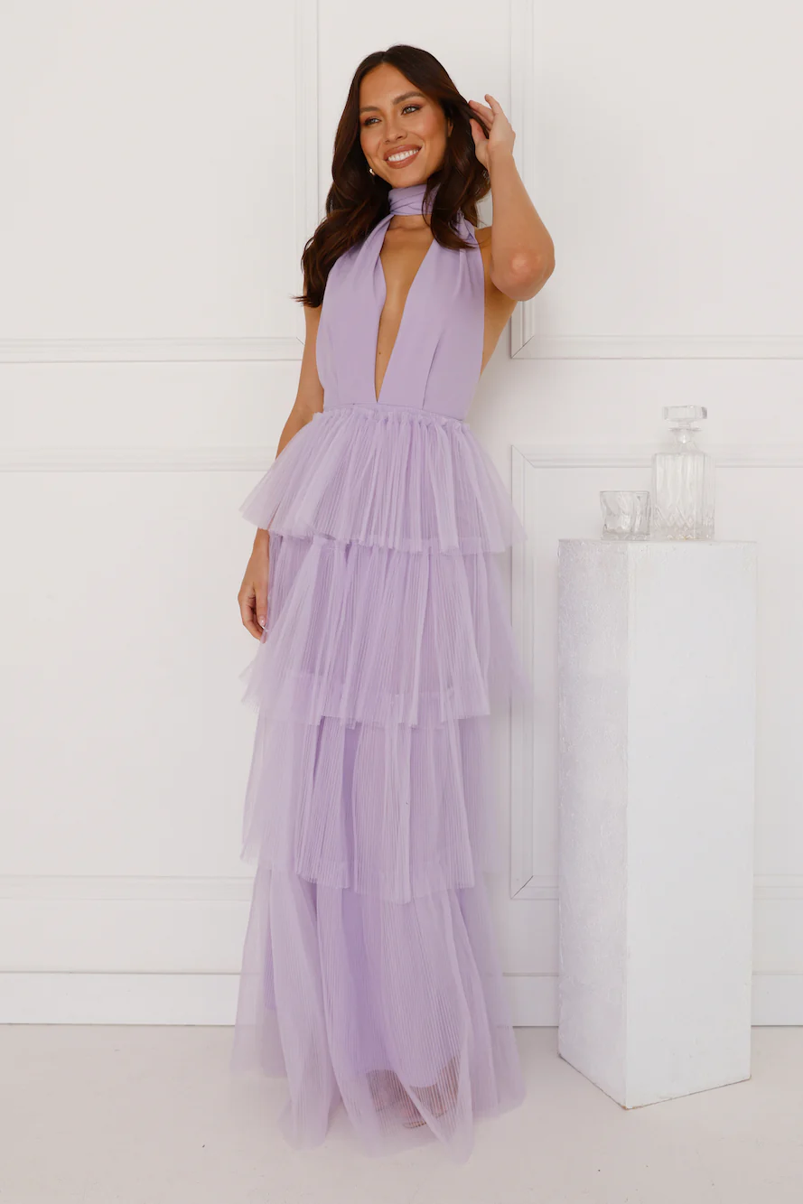 Unreal Beauty Halter Tulle Maxi Dress Lilac