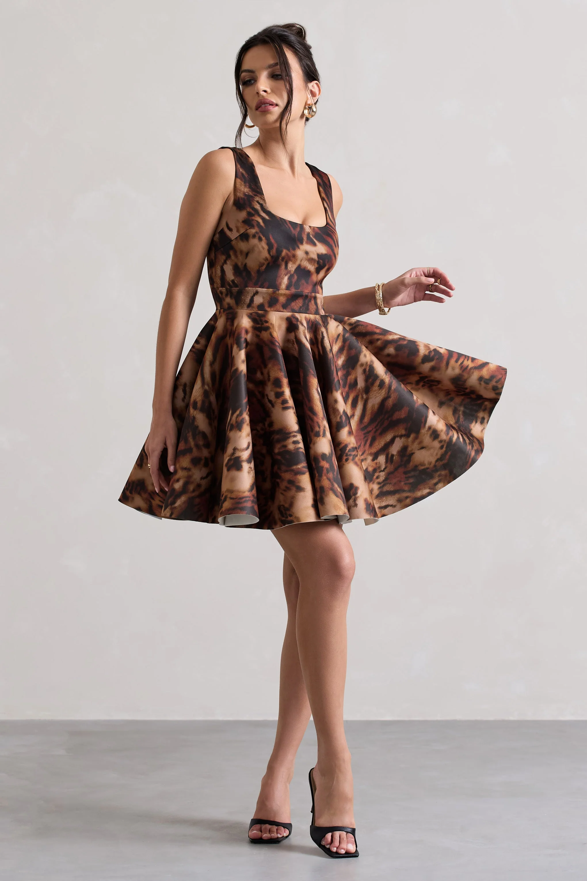 Kamaria | Animal Print Scoop-Neck Skater Mini Dress