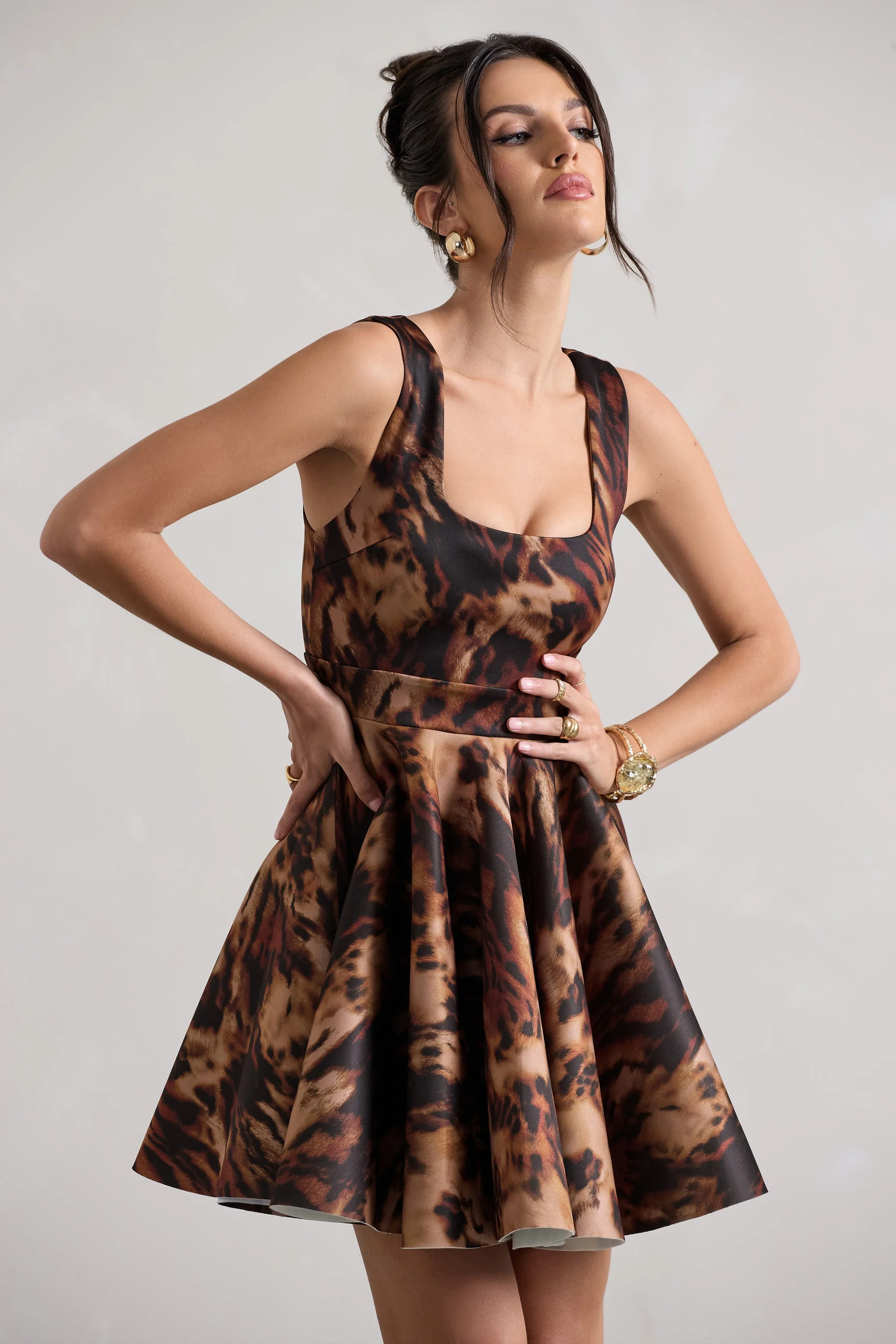 Kamaria | Animal Print Scoop-Neck Skater Mini Dress