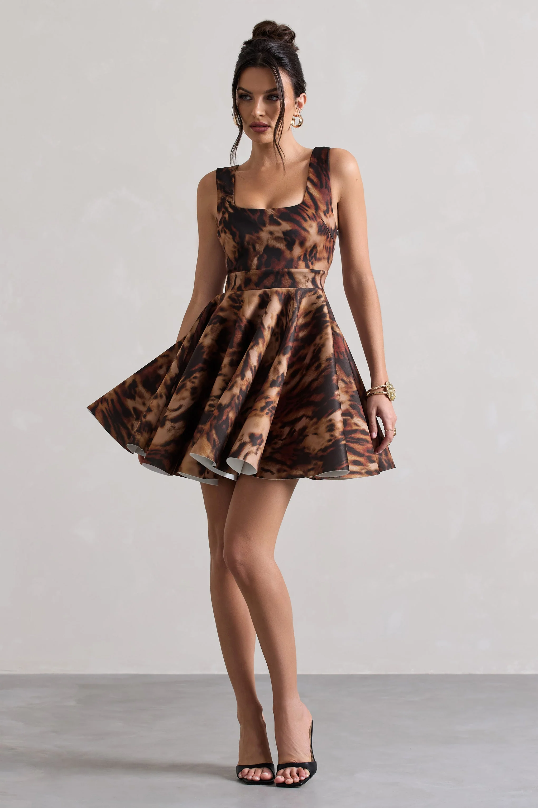 Kamaria | Animal Print Scoop-Neck Skater Mini Dress