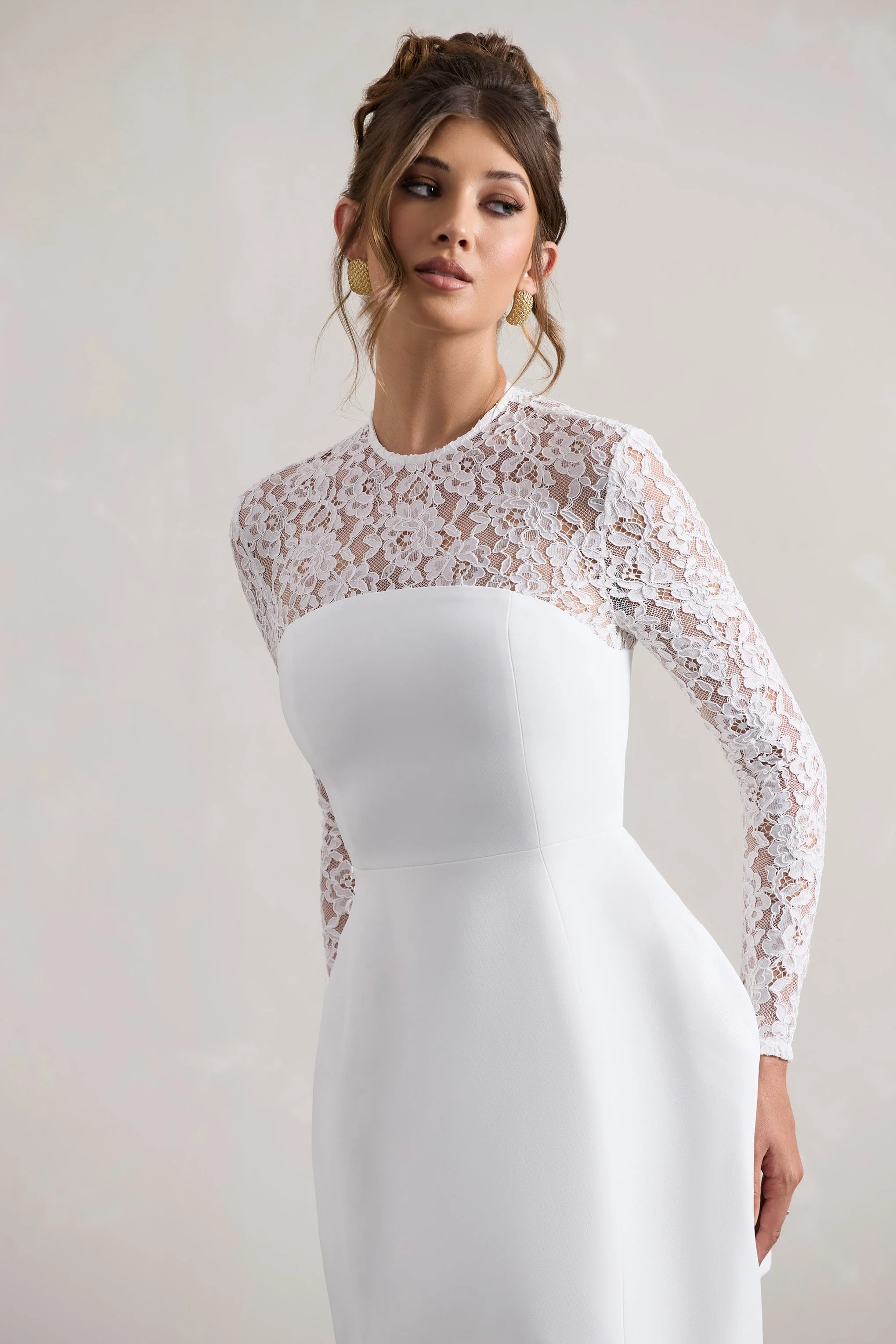 Birdie | White Lace Long-Sleeve Mini Dress