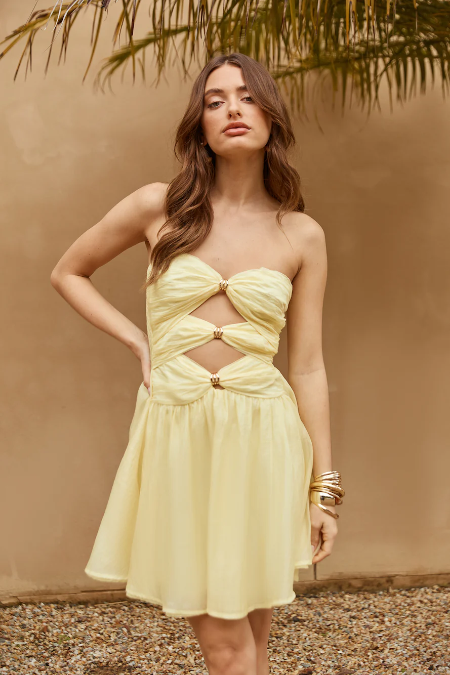 Cosmopolitan Style Strapless Mini Dress Yellow